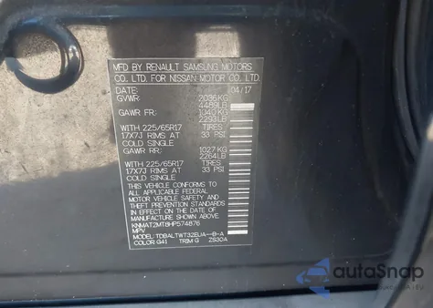 2017 Nissan Rogue Sv z USA, uszkodzony, nr VIN KNMAT2MT8HP574876